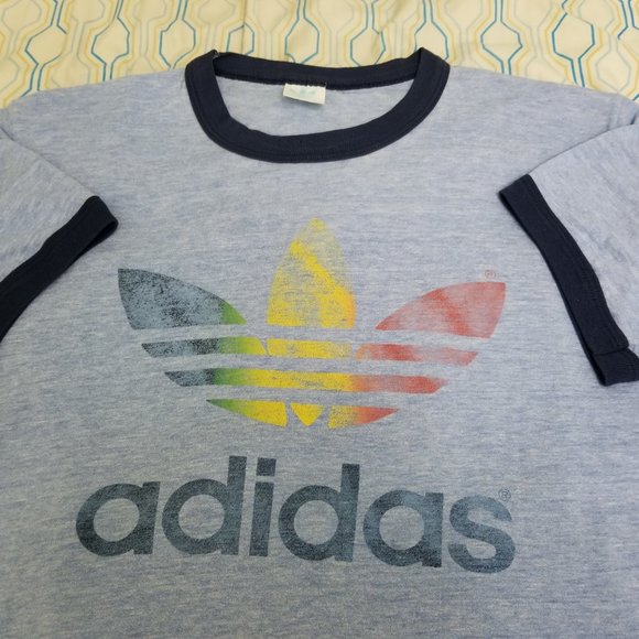 Catastrofaal Chemicaliën heilig adidas | Shirts | Intage 8s Adidas Rainbow Trefoil Ringer T Shirt | Poshmark